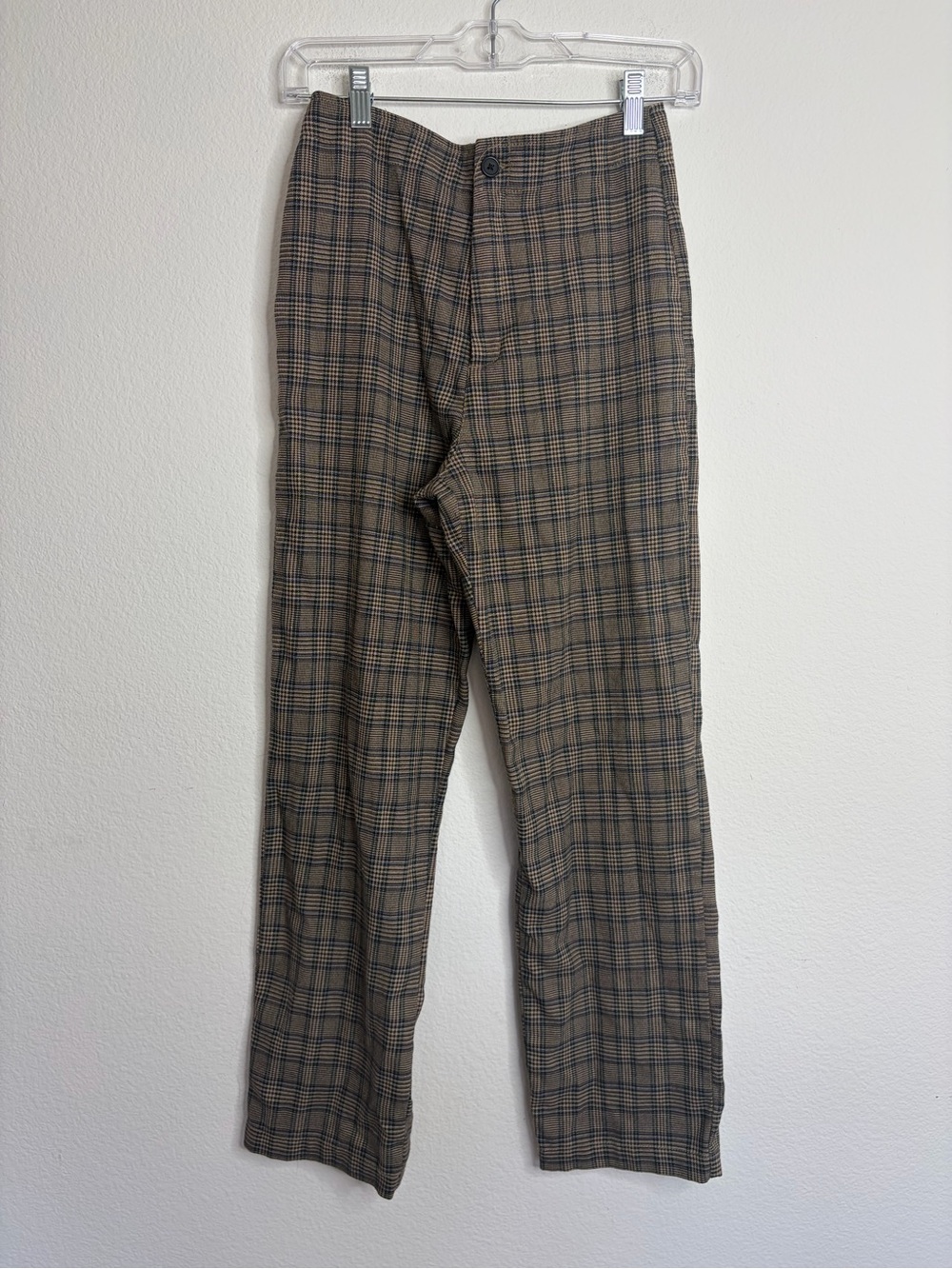 Brandy Melville John Galt Brown Blue Plaid Straight Leg High Rise Pants